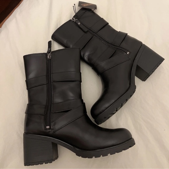 HARLEY-DAVIDSON ~ Boot Women Sz 9M Black Motorcycle Block Heel Side Zip New - Picture 2 of 4
